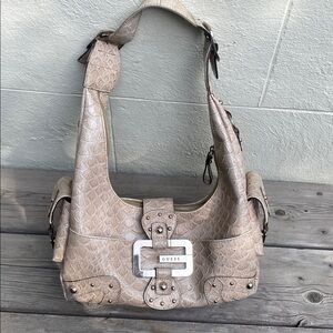 Guess Y2K Embossed Croc Purse Tan / Silver Hardware EUC Inside and Out Gorgeous